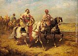 Adolf Schreyer Famous Paintings - Arab Chieftain and his Entourage
